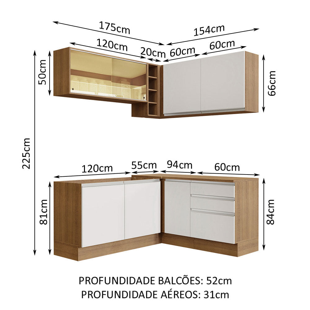 Cocina Integral Esquinera 329cm Marrón/Blanco Glamy 02