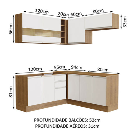 Cocina Integral Esquinera 349cm Marrón/Blanco Glamy Madesa 01