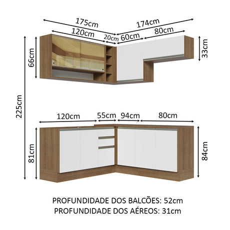 Cocina Integral Esquinera 349cm Marrón/Blanco Glamy Madesa 02