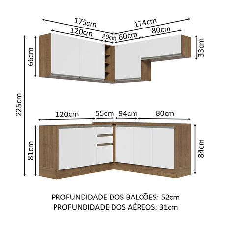 Cocina Integral Esquinera 349cm Marrón/Blanco Glamy Madesa 03