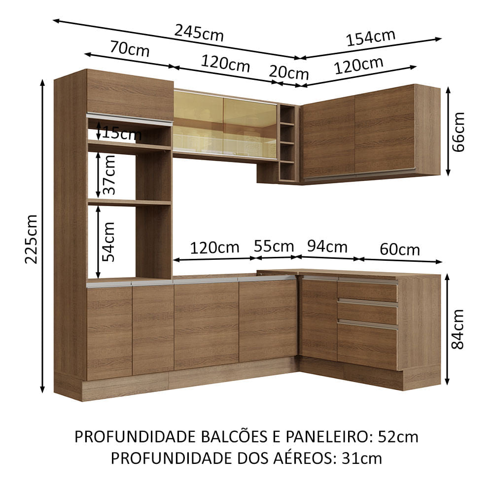 Cocina Integral Esquinera 399cm Marrón Glamy 02