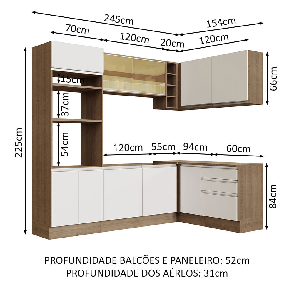 Cocina Integral Esquinera 399cm Marrón/Blanco Glamy 02