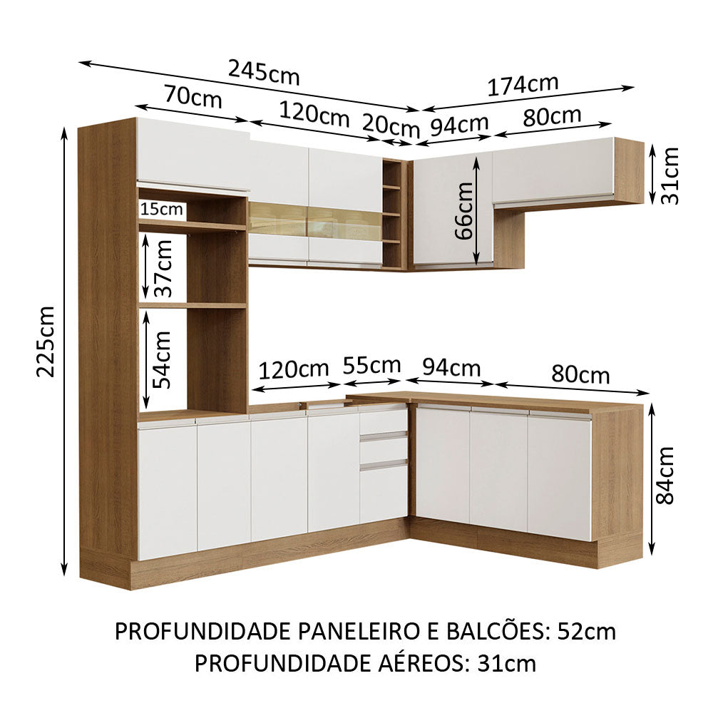 Cocina Integral Esquinera 419cm Marrón/Blanco Glamy Madesa 01