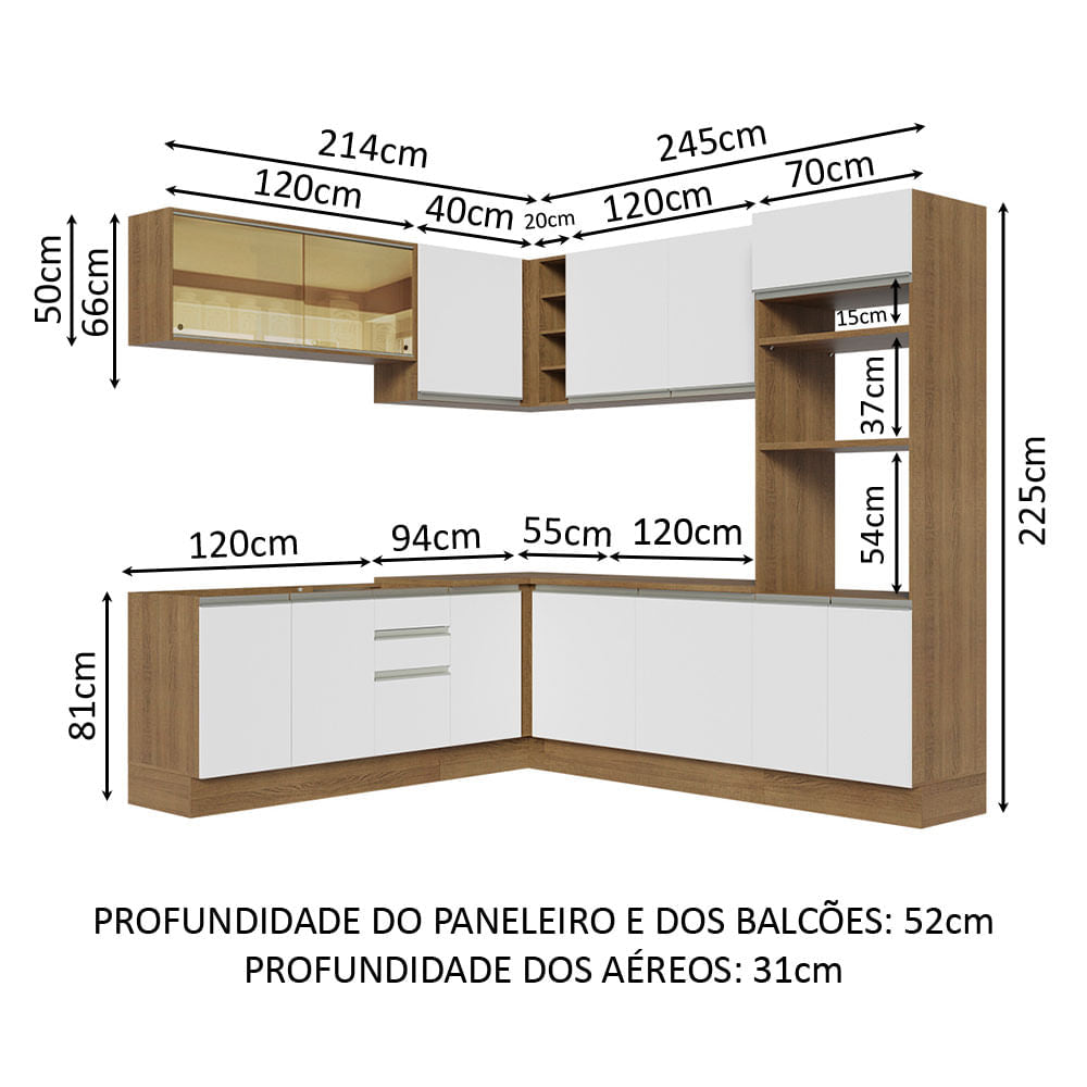 Cocina Integral Esquinera 459cm Marrón/Blanco Glamy 01