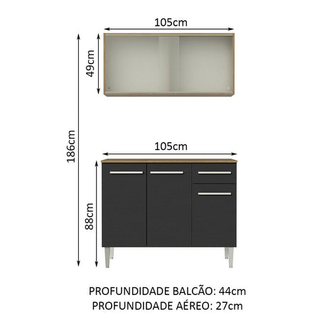 Cocina Compacta Emilly 105cm Con Alacena Marrón/Negro Madesa 01