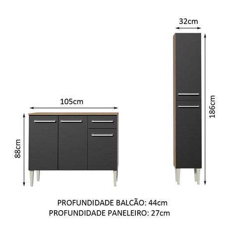 Cocina Compacta 137cm Marrón/Negro Emilly Silver Madesa 01