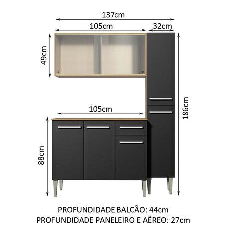 Cocina Compacta 137cm Marrón/Negro Emilly Force Madesa 02