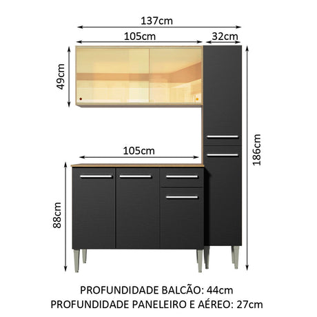 Cocina Compacta 137cm Marrón/Negro Marrón/Negro Emilly Gold Madesa 03