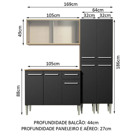 Cocina Integral 169cm Marrón/Negro Emilly Fly Madesa 05
