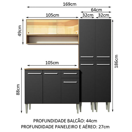 Cocina Compacta 169cm Marrón/Negro Emilly Winter Madesa 08