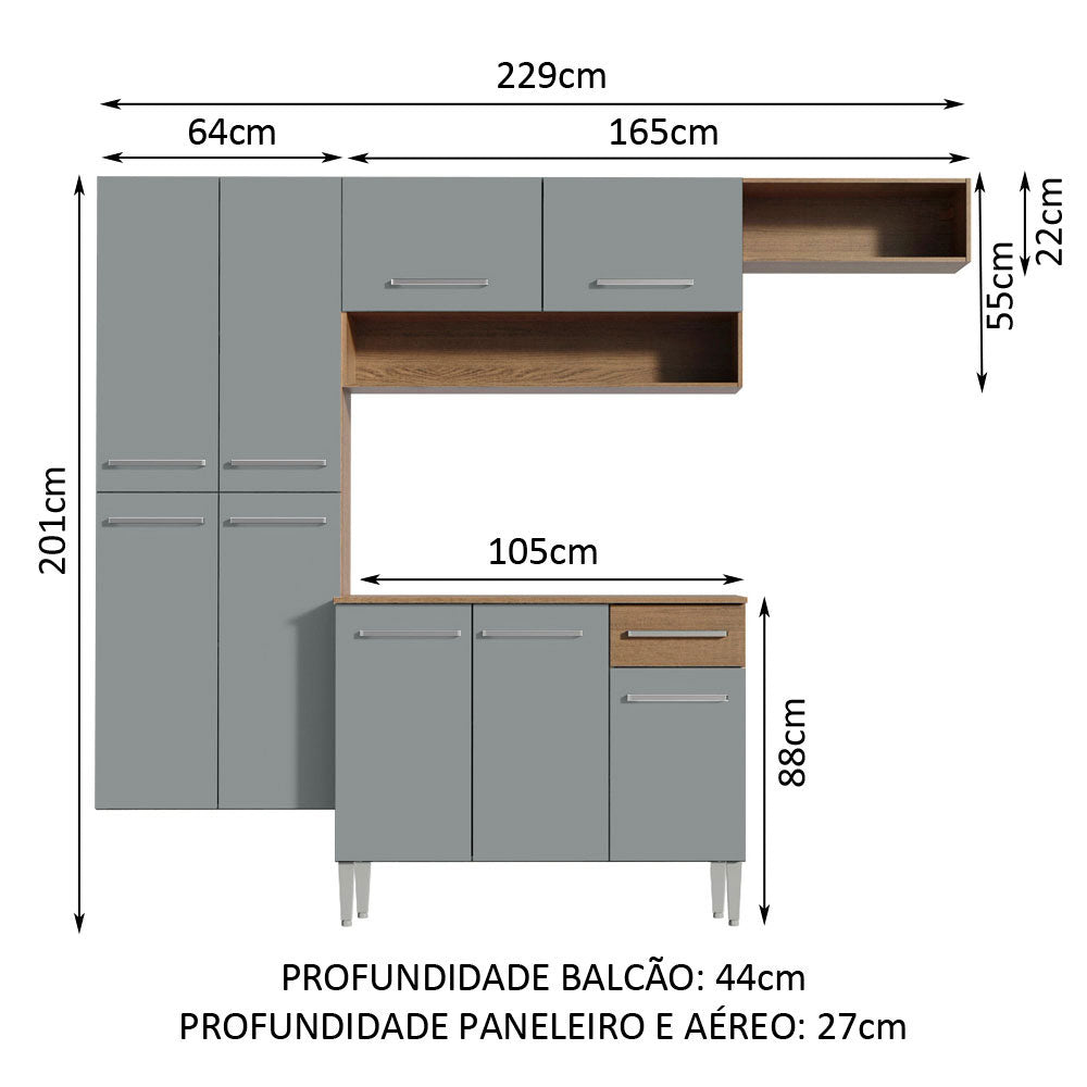 Cocina Integral 229cm Marrón/Gris Emilly Fit 03