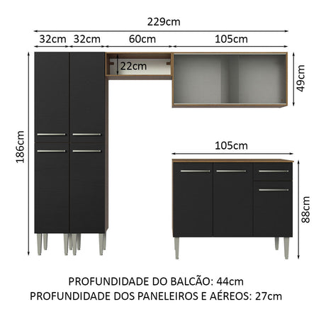 Cocina Integral 229cm Marrón Marrón/Negro Emilly Madesa 05