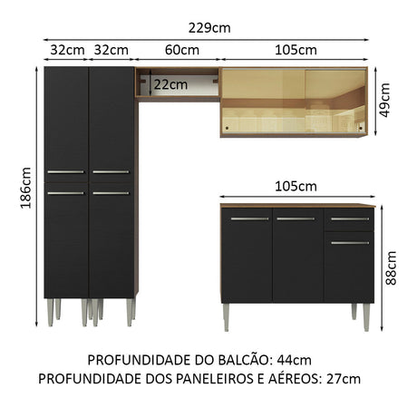 Cocina Integral 229cm Marrón Marrón/Negro Emilly Madesa 06