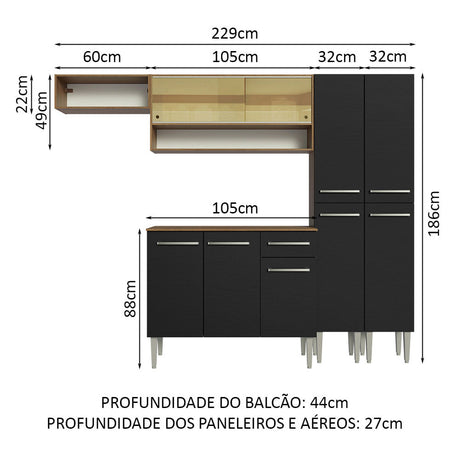 Cocina Integral 229cm Marrón/Negro Emilly Madesa 07