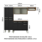 Cocina Integral 229cm Marrón/Negro Emilly Madesa 08