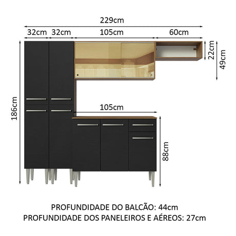 Cocina Integral 229cm Marrón/Negro Emilly Madesa 09