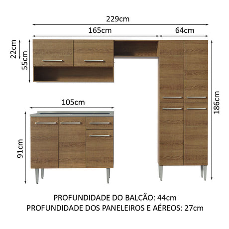 Cocina Integral 229cm Con Fregadero Marrón Emilly Madesa 10