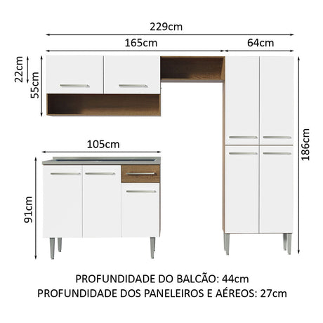 Cocina Integral 229cm Con Fregadero Marrón/Blanco Emilly Madesa 10