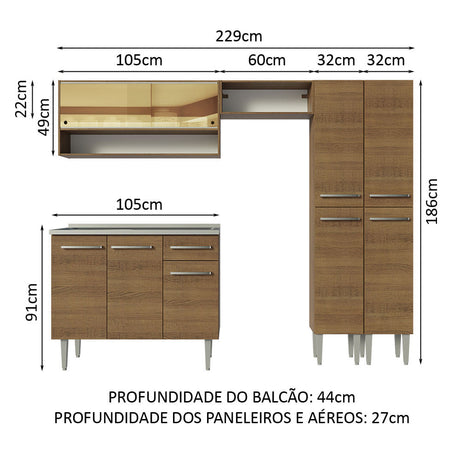 Cocina Integral 229cm Con Fregadero Marrón Emilly Madesa 11