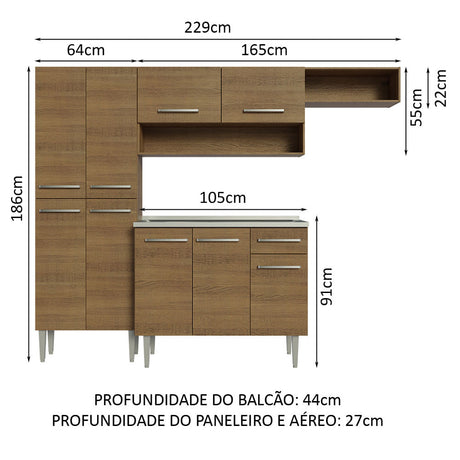 Cocina Integral 229cm Con Fregadero Marrón Emilly Madesa 12