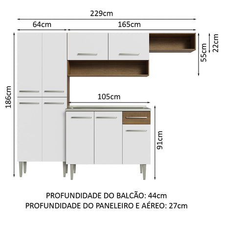 Cocina Integral 229cm Con Fregadero Marrón/Blanco Emilly Madesa 12