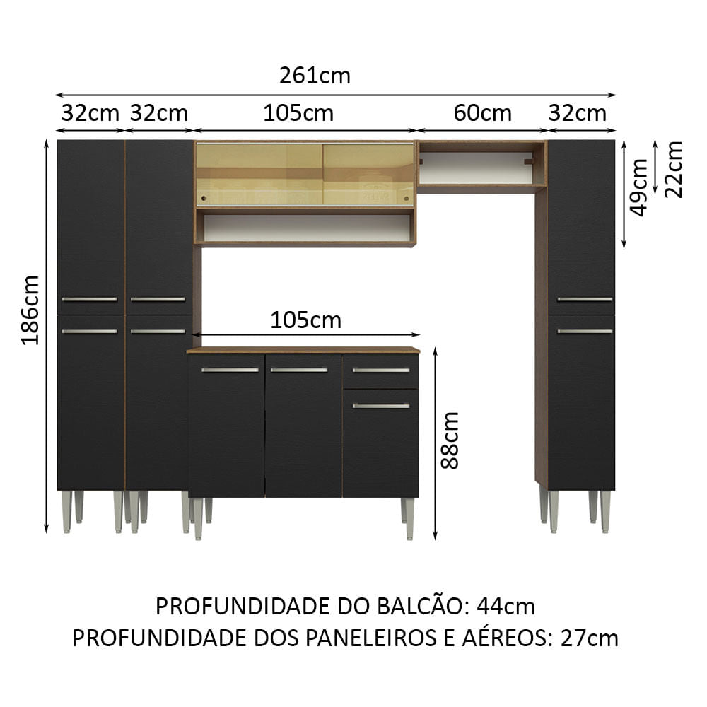 Cocina Integral 261cm Marrón/Negro Emilly Madesa 04