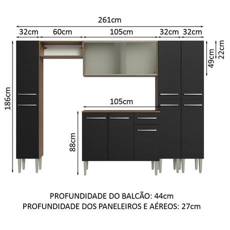 Cocina Integral 261cm Marrón/Negro Emilly Madesa 06