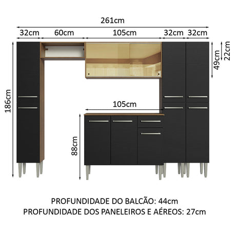 Cocina Integral 261cm Marrón/Negro Emilly Madesa 07