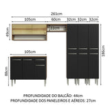 Cocina Integral 261cm Marrón/Negro Emilly Madesa 08