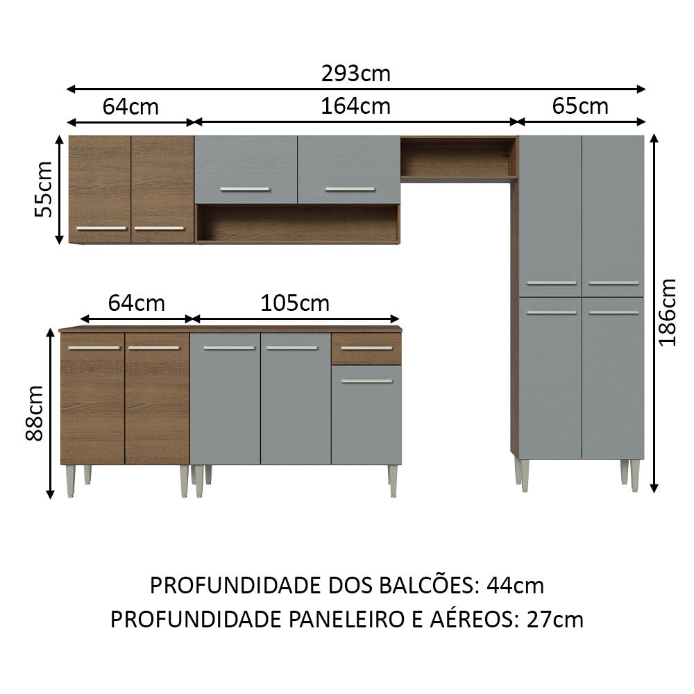 Cocina Integral 293 cm Marrón/Gris Emilly 01