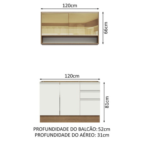 Cocina Compacta 120cm sin Mesón de Acero Blanco/Marrón Glamy Madesa 02