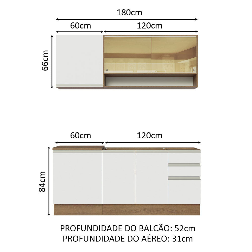 Cocina Compacta 180cm Marrón/Blanco Glamy Madesa 06