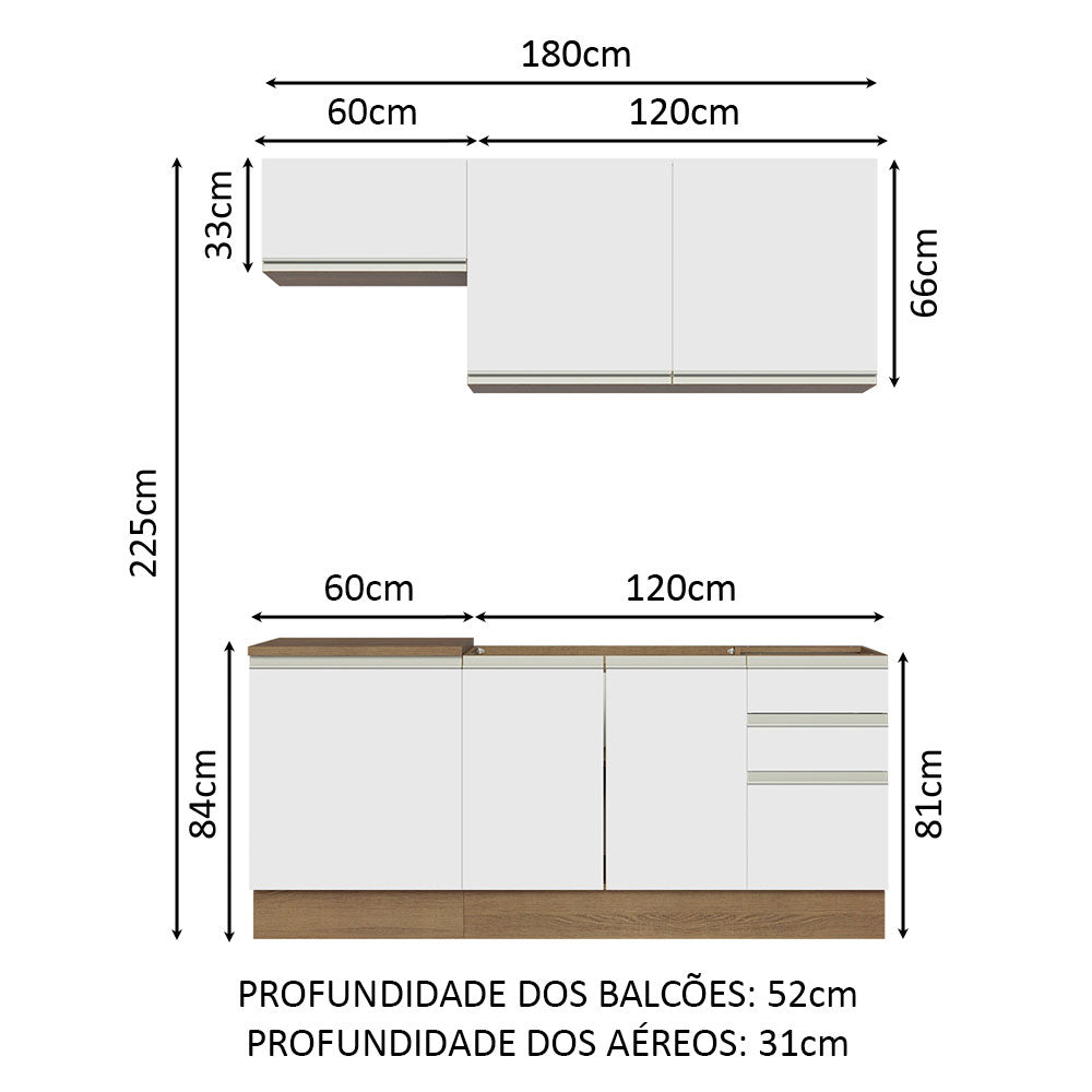 Cocina Compacta 180cm Marrón/Blanco Glamy Madesa 07