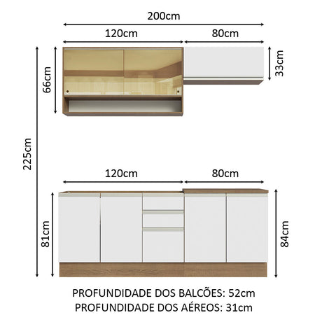 Cocina Compacta 200cm Marrón/Blanco Glamy Madesa 03