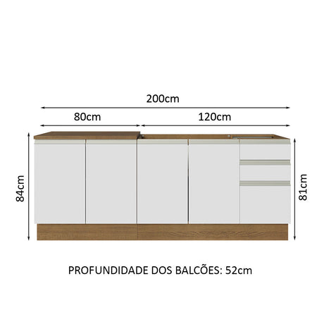 Kit con 2 Muebles de Cocina 4 Puertas y 3 Cajones (Sin Tablero Ni Fregadero) Marrón/Blanco Glamy Madesa 06