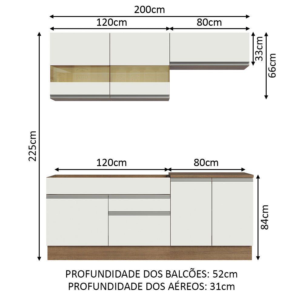 Cocina Compacta 200cm Marrón/Blanco Glamy Madesa 07