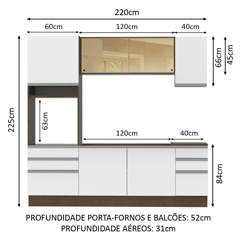 Cocina Integral 220cm Marrón/Blanco Glamy  01