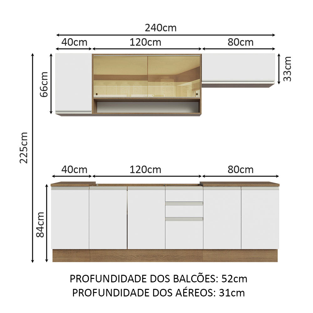 Cocina Integral 240cm Sin Mesón de Acero Marrón/Blanco Glamy Madesa 03