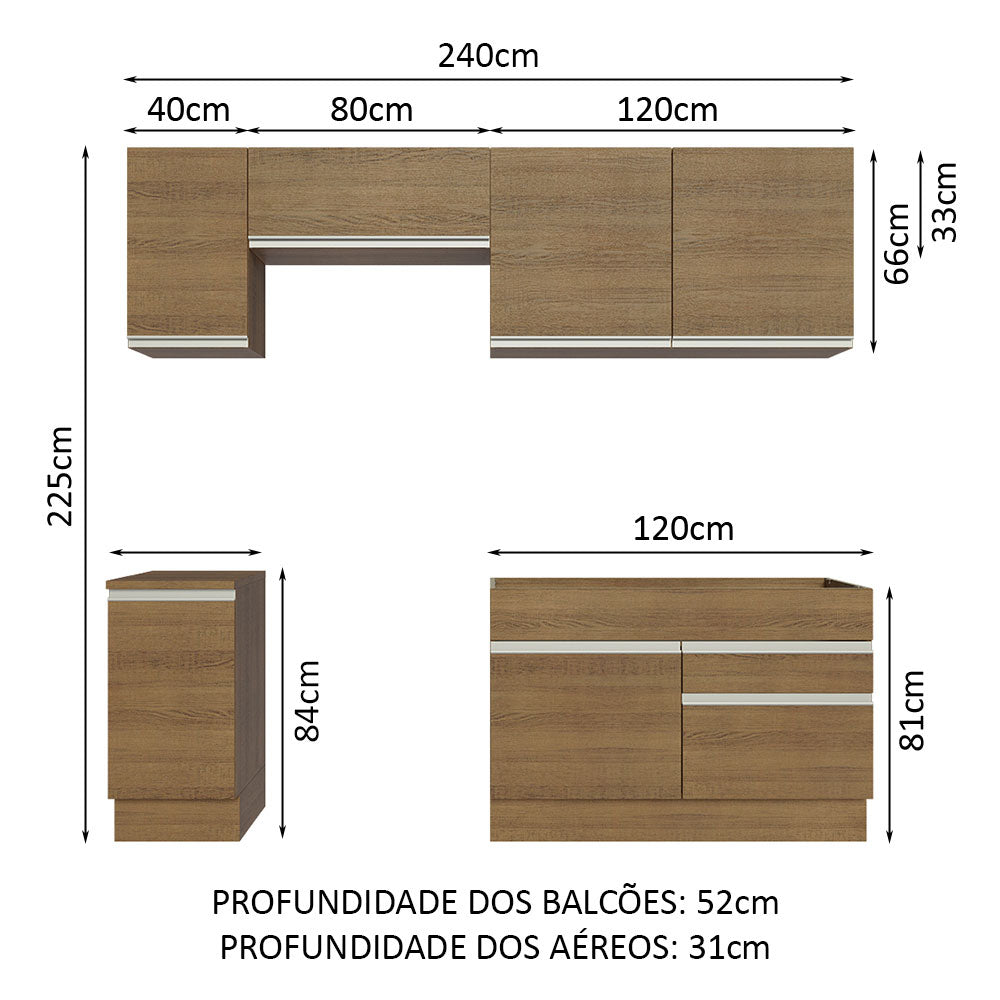 Cocina Integral 240cm Marrón Glamy Madesa 07