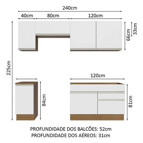 Cocina Integral 240cm Marrón/Blanco Glamy Madesa 07