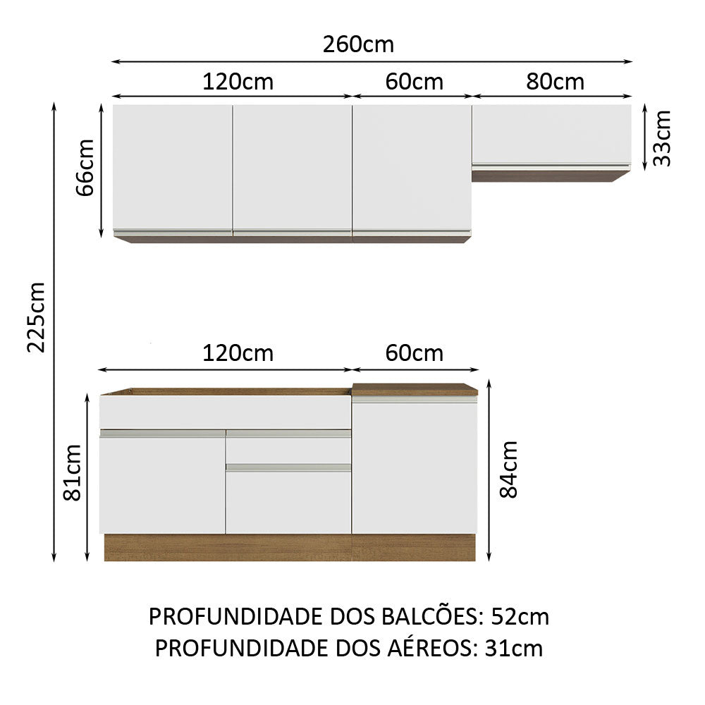 Cocina Integral 260cm Marrón/Blanco Glamy Madesa 03