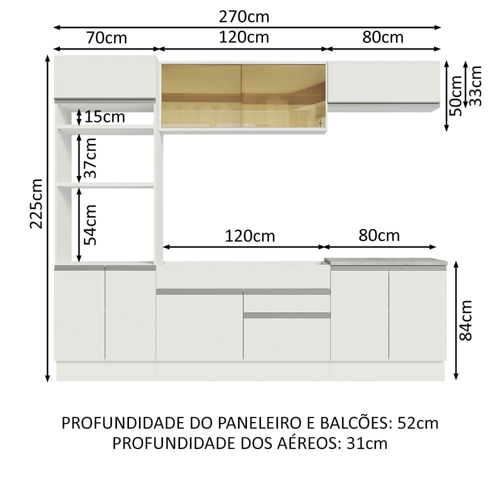 Cocina Integral 270cm Blanco Glamy 10