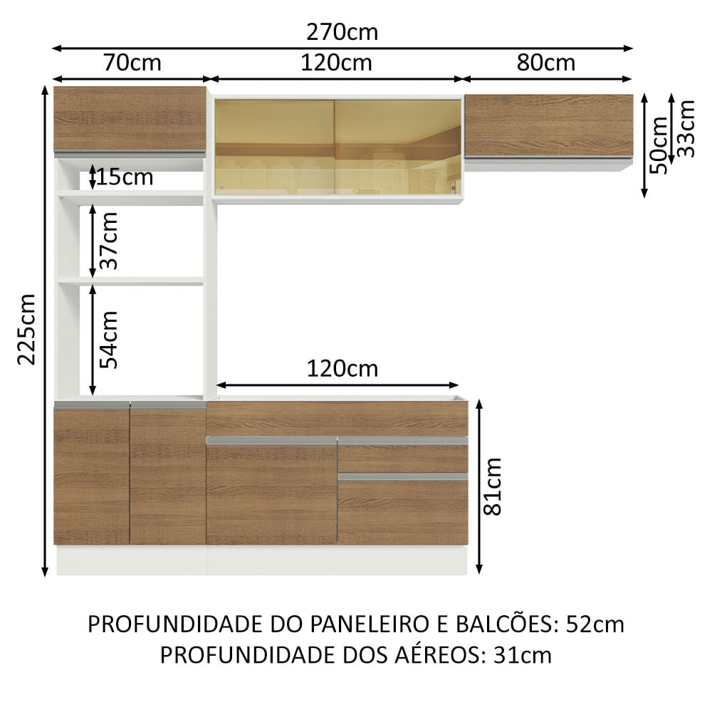 Cocina Integral 270cm Blanco/Marrón Glamy 11