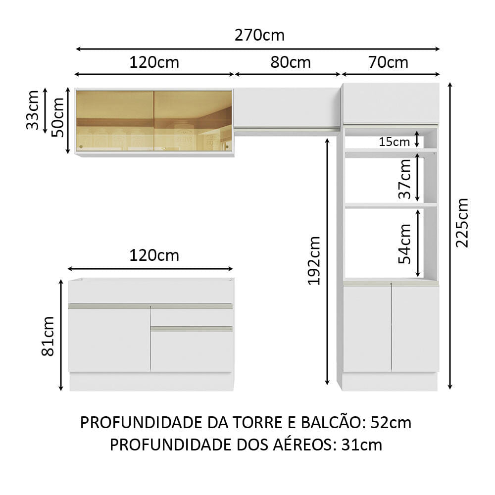 Cocina Integral 270cm Blanco Glamy 12