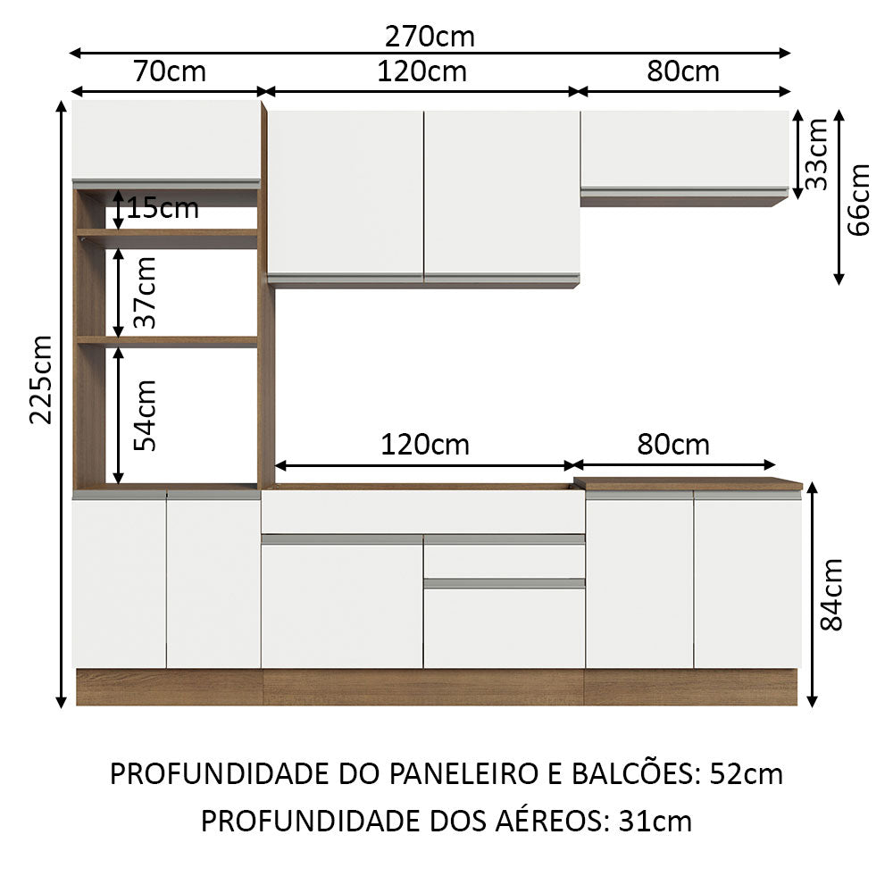 Cocina Integral 270cm Marrón/Blanco Glamy Madesa 13