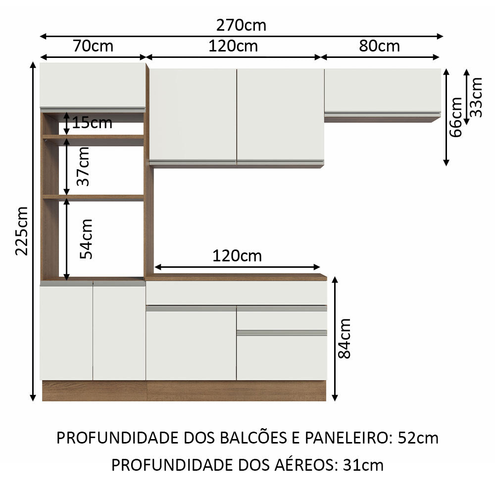 Cocina Integral 270cm Marrón/Blanco Glamy Madesa 14