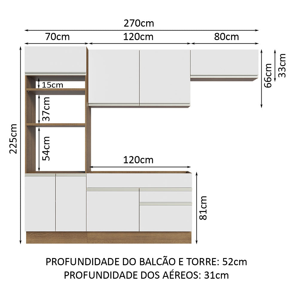 Cocina Integral 270cm Marrón/Blanco Glamy Madesa 15