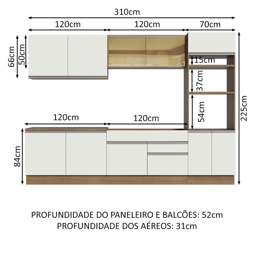 Cocina Integral 310cm Marrón/Blanco Glamy 01