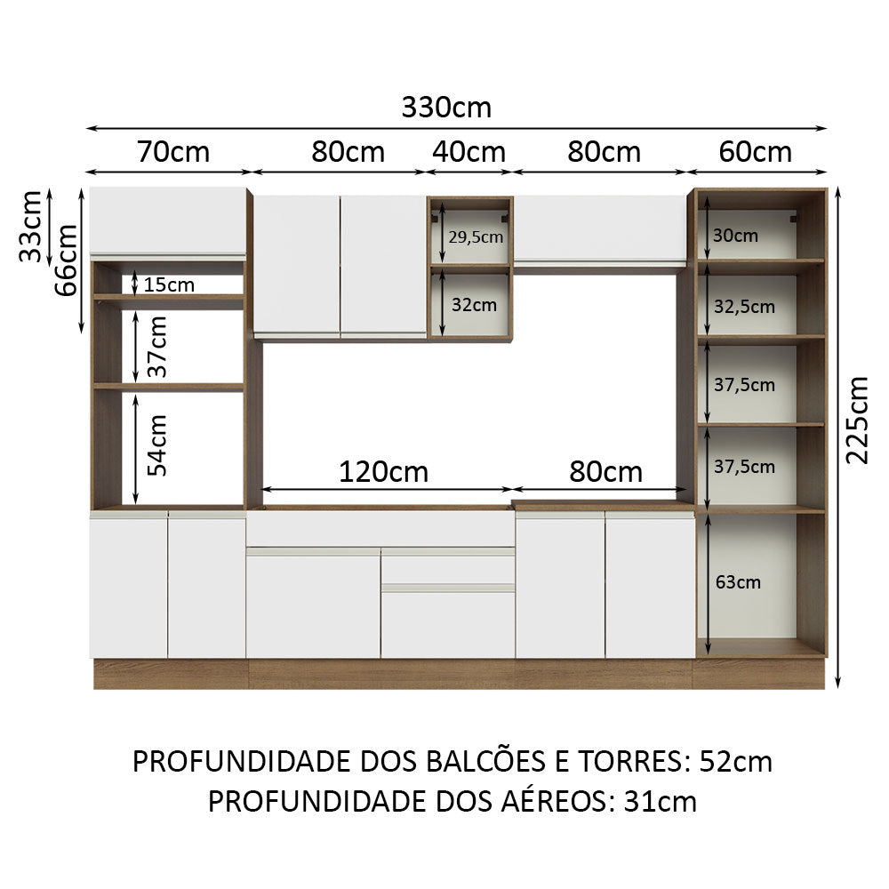 Cocina Integral 330cm Marrón/Blanco Glamy Madesa 03