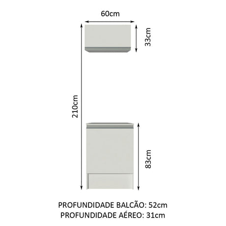 Kit de Cocina 60cm 2 Puertas con Armario Alto y Mostrador Blanco Madesa Topazio